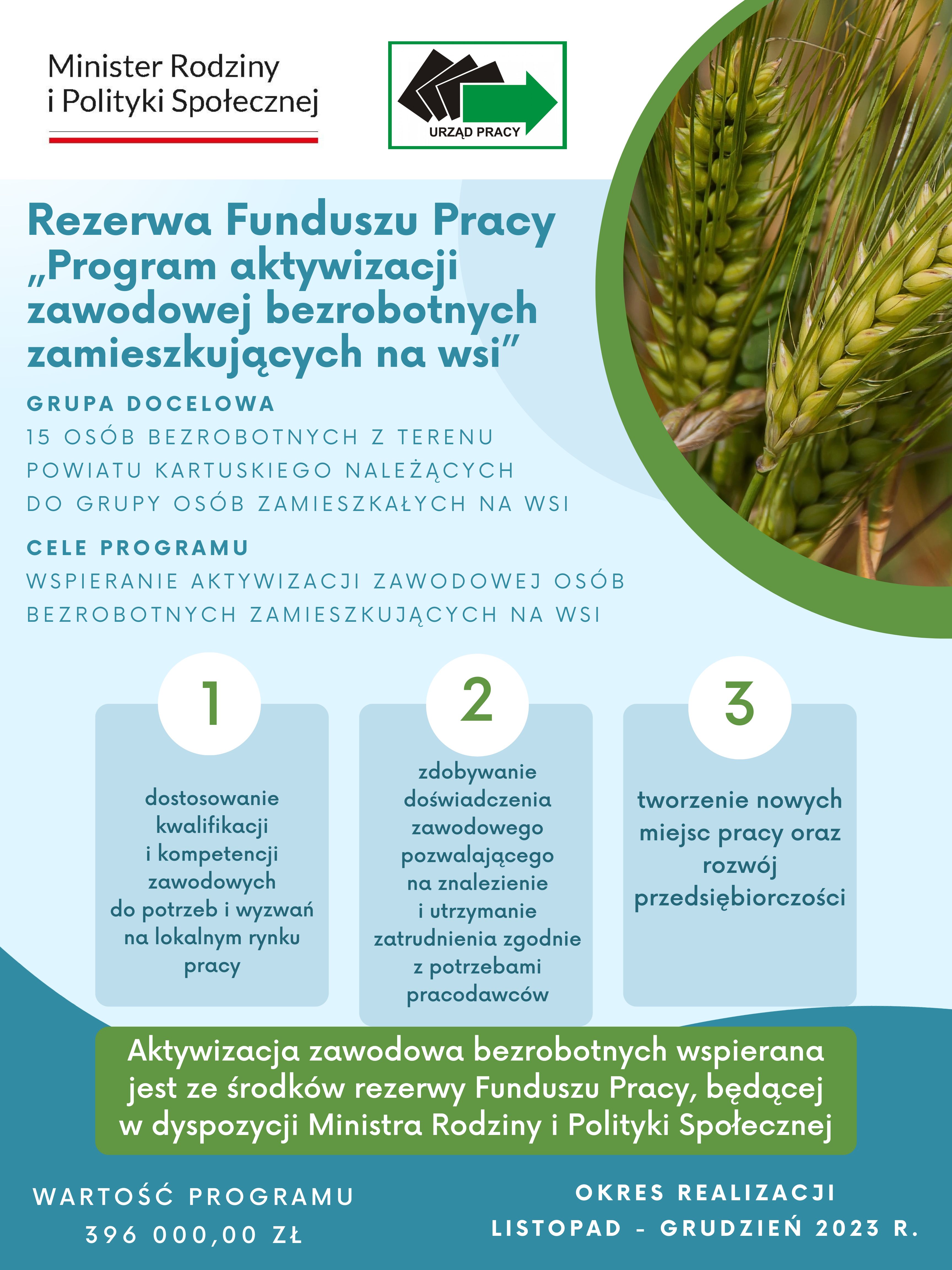 Plakat - Program aktywizacji zawodowej bezrobotnych zamieszkujących na wsi